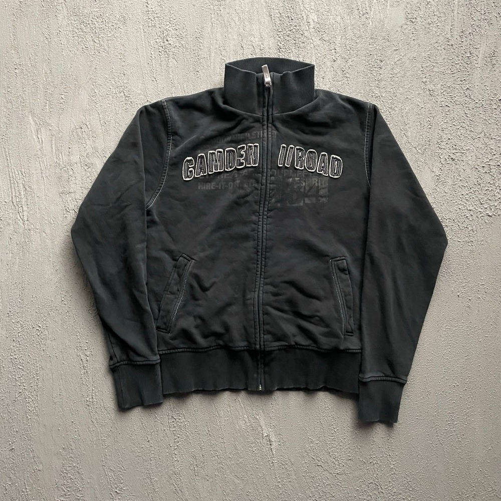 Vintage Camden Road Graphic Full Zip Sweatshirt Mens Medium Black Y2K Esprit